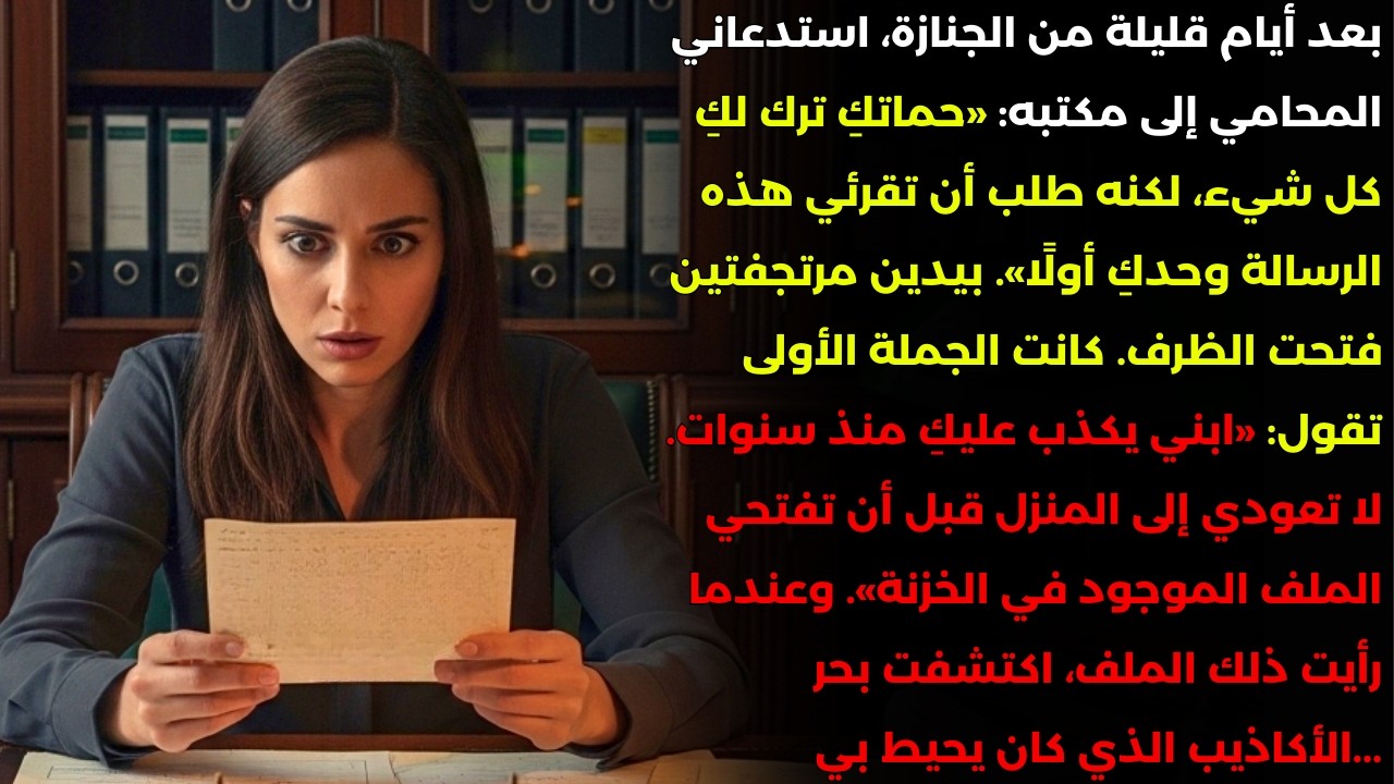 «ابني يكذب عليكِ منذ سنوات. لا تعودي إلى المنزل قبل أن تفتحي الملف الموجود في الخزنة». عندما فتحت...