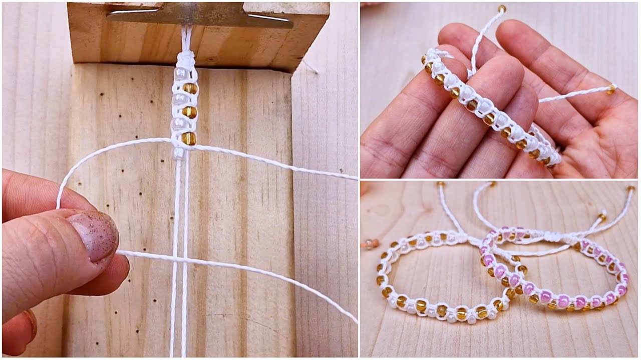 haz una pulsera de HILO y mostacillas en simples pasos FACIL