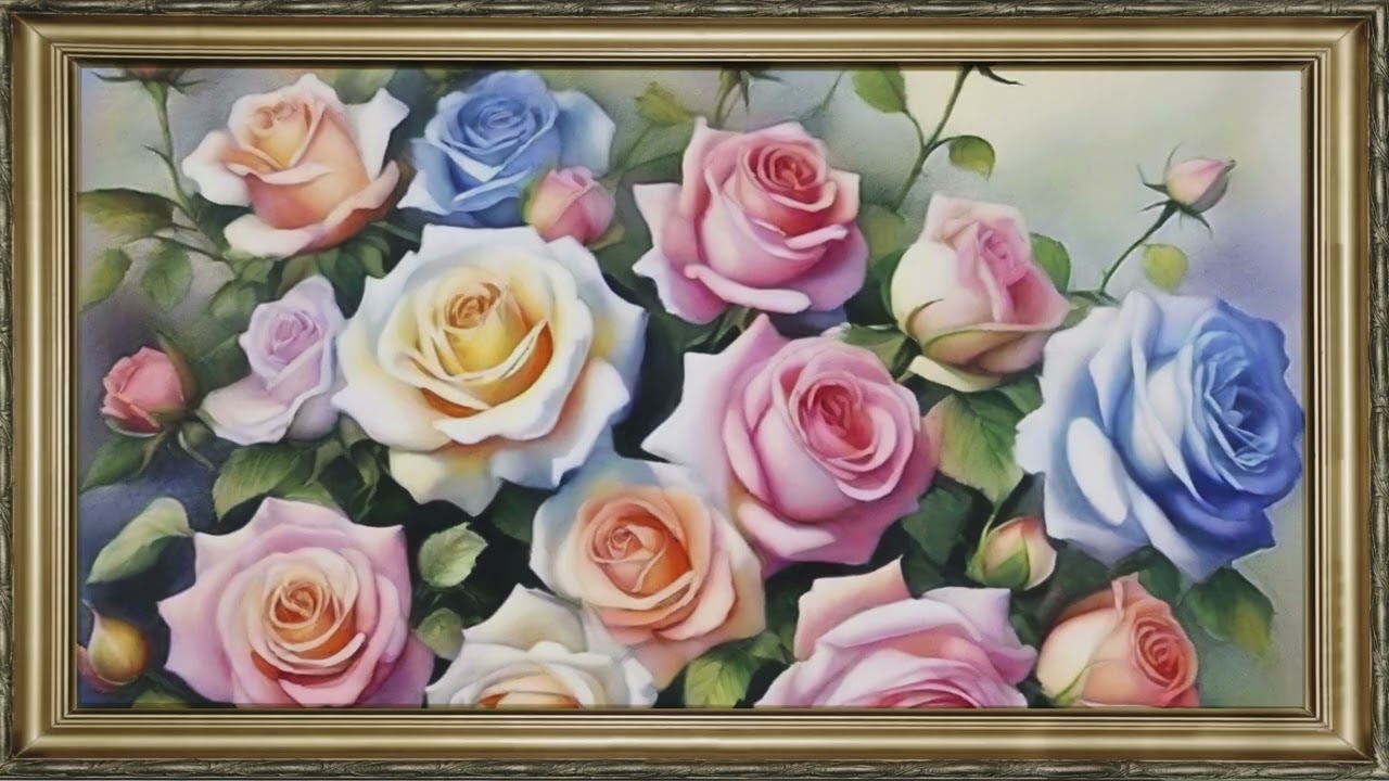 FRAMED TV ART VINTAGE FLOWER SCREENSAVER BACKGROUND FLORAL PAINTING NO MUSIC WALLPAPER 4K