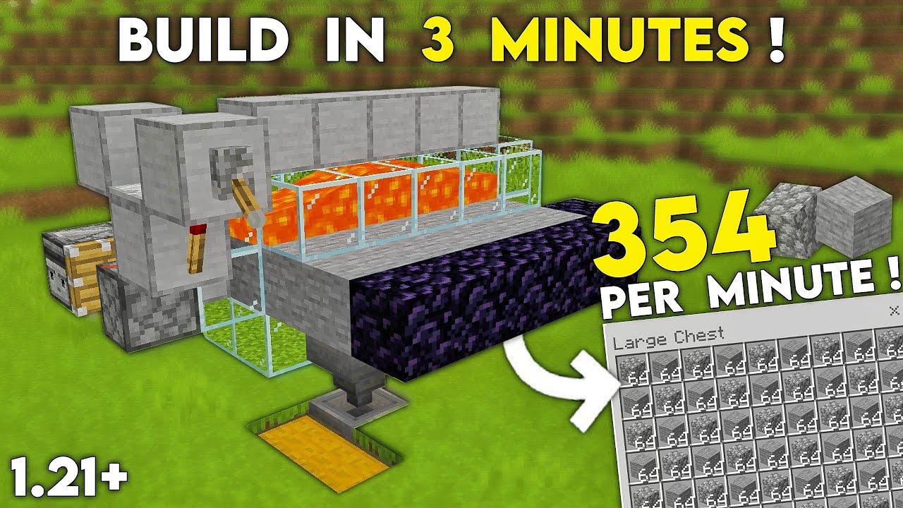 BEST AUTOMATIC STONE GENERATOR TUTORIAL in Minecraft Bedrock 1.21