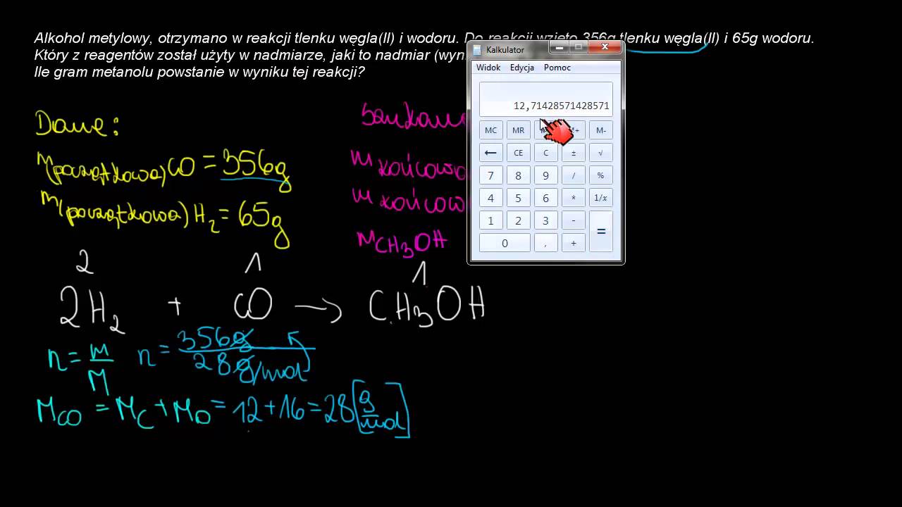 Przykład obliczeń w przypadku niestechiometrycznej ilości reagentów