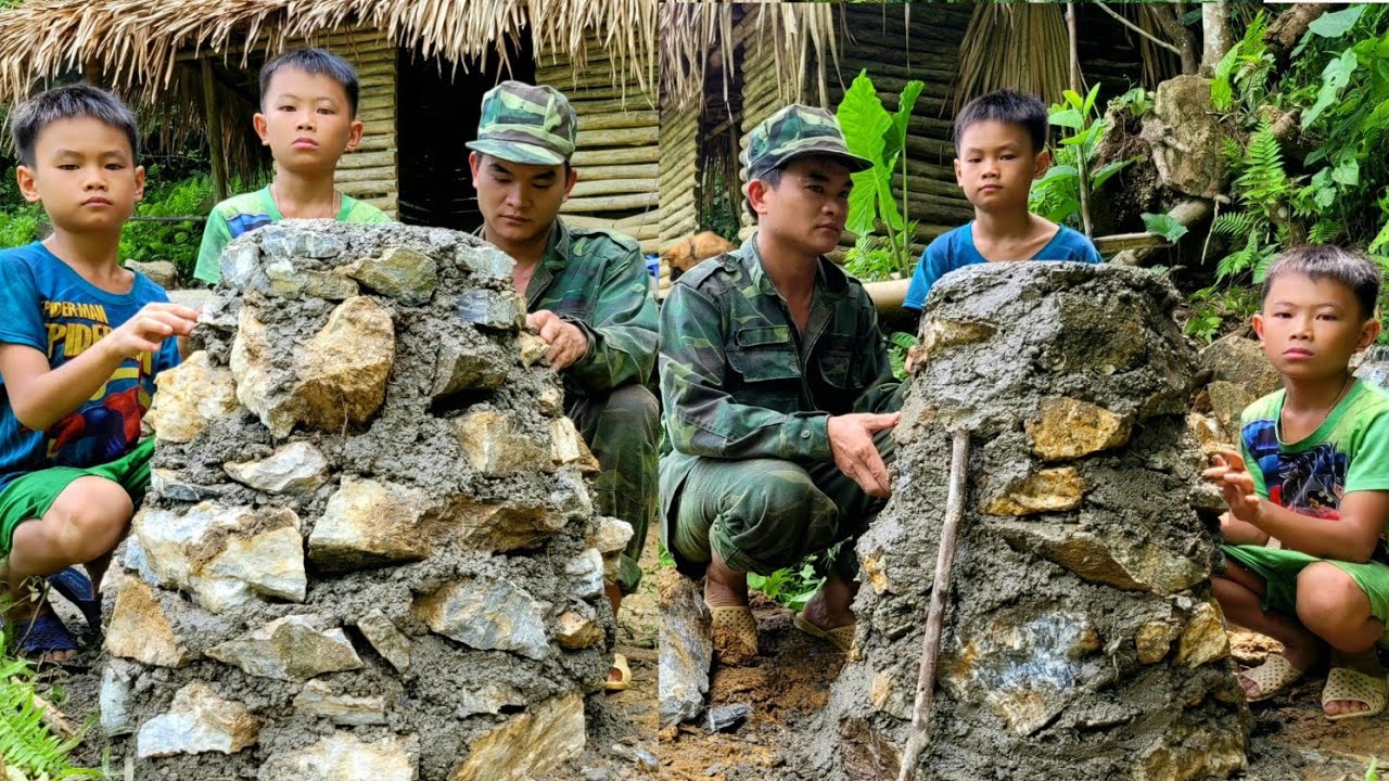 How did Thanh, Quang and Chau build the house pillars with the materials?
