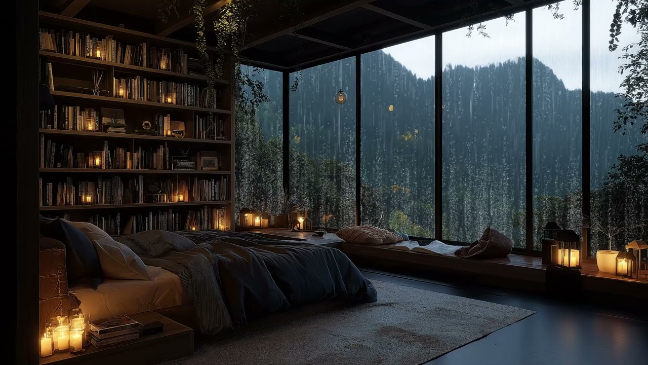 Quiet Winter Rainstorm 🔥 Fireplace ASMR for Sleeping (3 Hours)