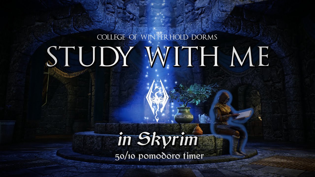 Study with Me in Skyrim | College of Winterhold Dorms | 50/10 Pomodoro Timer [3hr] [4K]