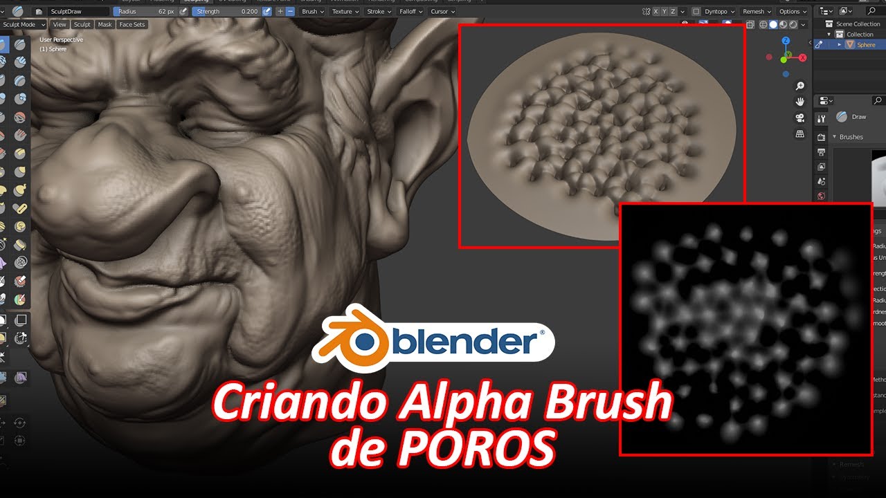 Blender Sculpt - Alpha Brushs - Poros, escamas e micro detalhes #04
