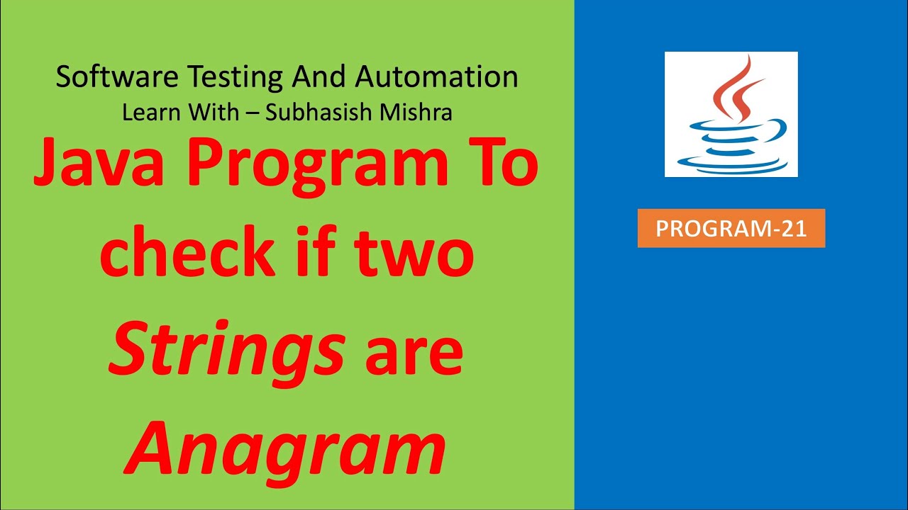 21 - Java Program to determine whether two strings are the anagram