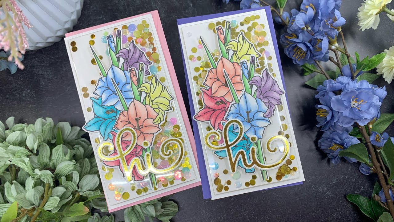 Mini Slimline Flat Shaker Cards | Studio Katia Gladiolus