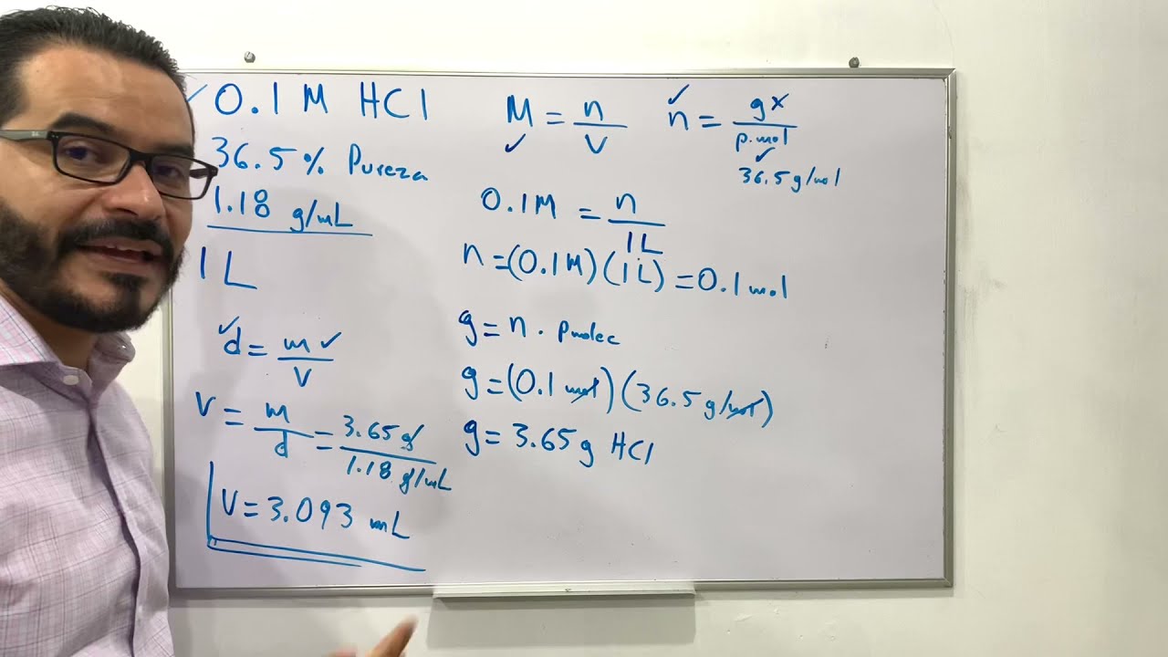 Preparación de soluciones Molares (HCl 0.1 M cálculos)-parte 2