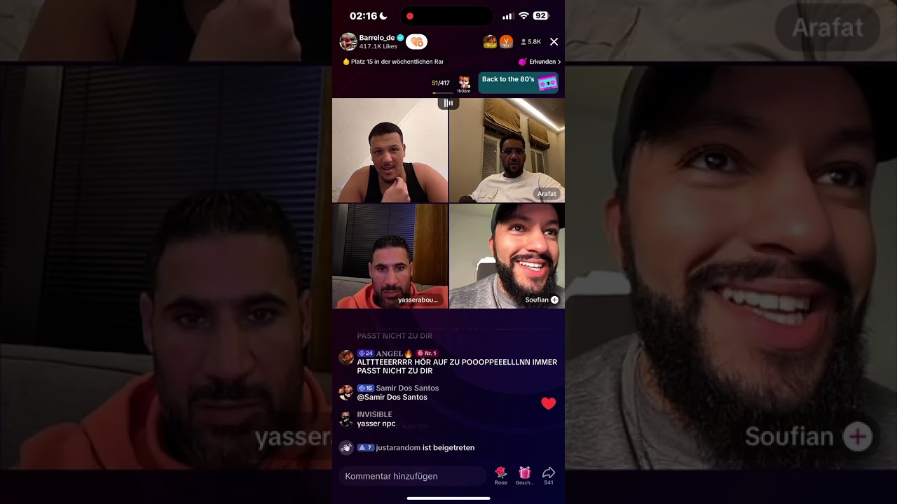 Barrelo Arafat Yasser und Sofian waren live. 3.10