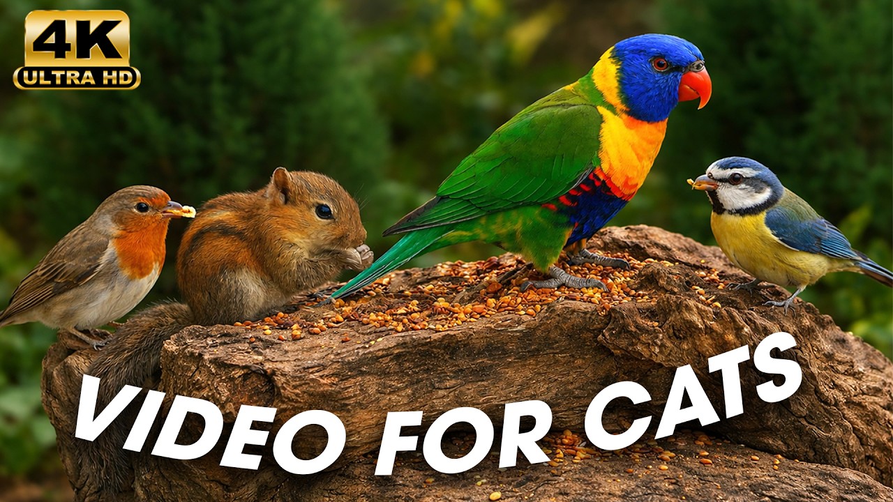 Cat TV 24h 🐦 Tropical Birds and Parrots Eating Fruit 🍊 | Bird Watching for Cats 4K