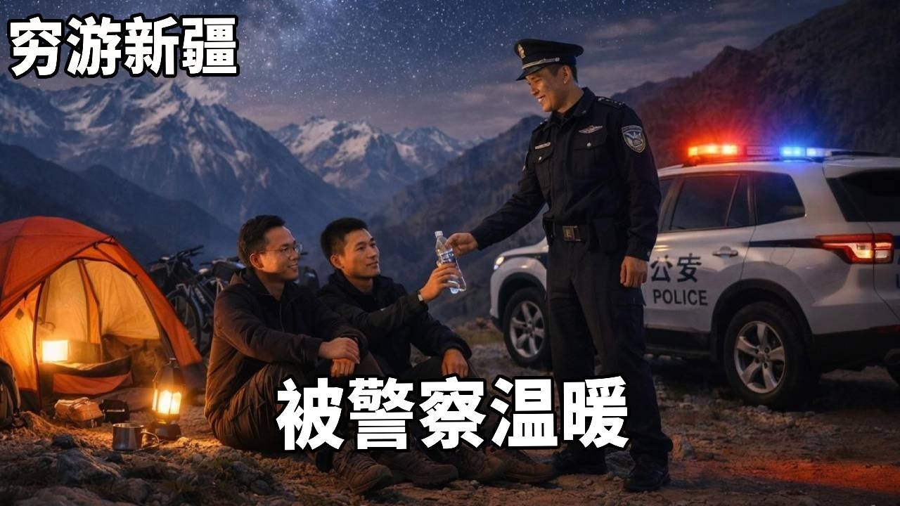 穷游兄弟骑行新疆，夜晚扎营在半山腰，警察叔叔的一句问候暖了一整夜！【云游兄弟】