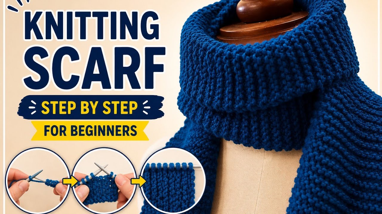 How To Knit Scarf Muffler for Beginners Step By Step | How to Knit simple muffler scarf