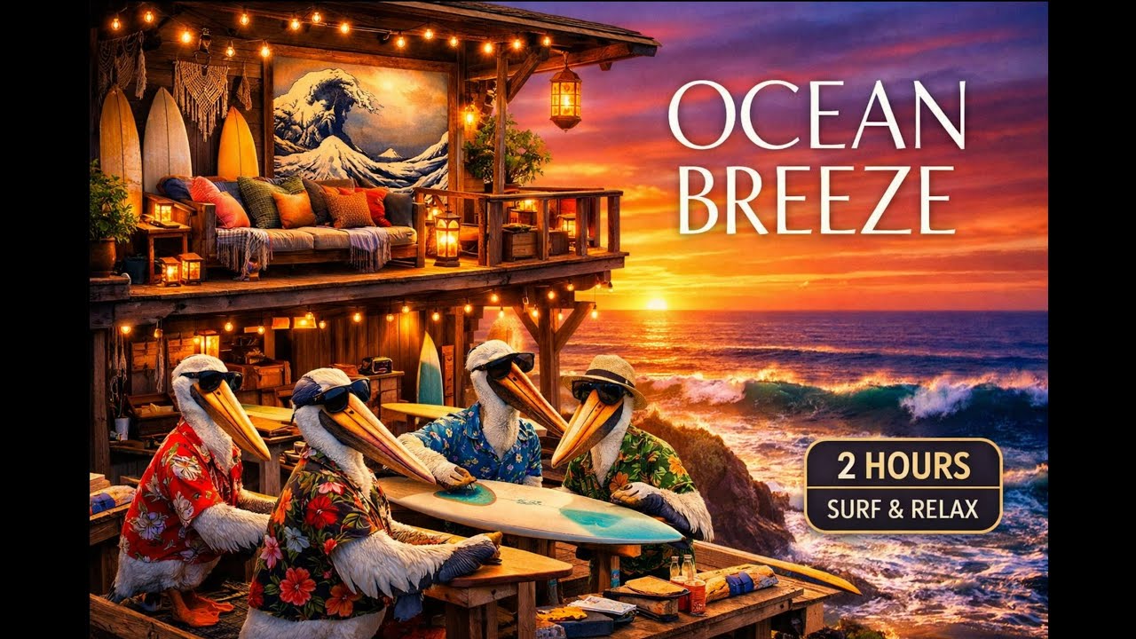 Ocean Breeze Ambience 🌊 Cozy Surf House & Sunset Waves | 2 Hours for Study & Relax