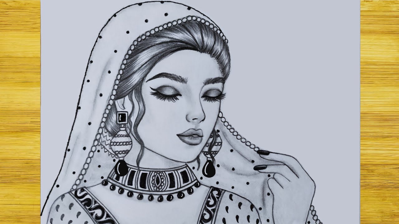 How to Draw a Bride ll Traditional Drawing ll Girl Drawing ll Dulhan Drawing