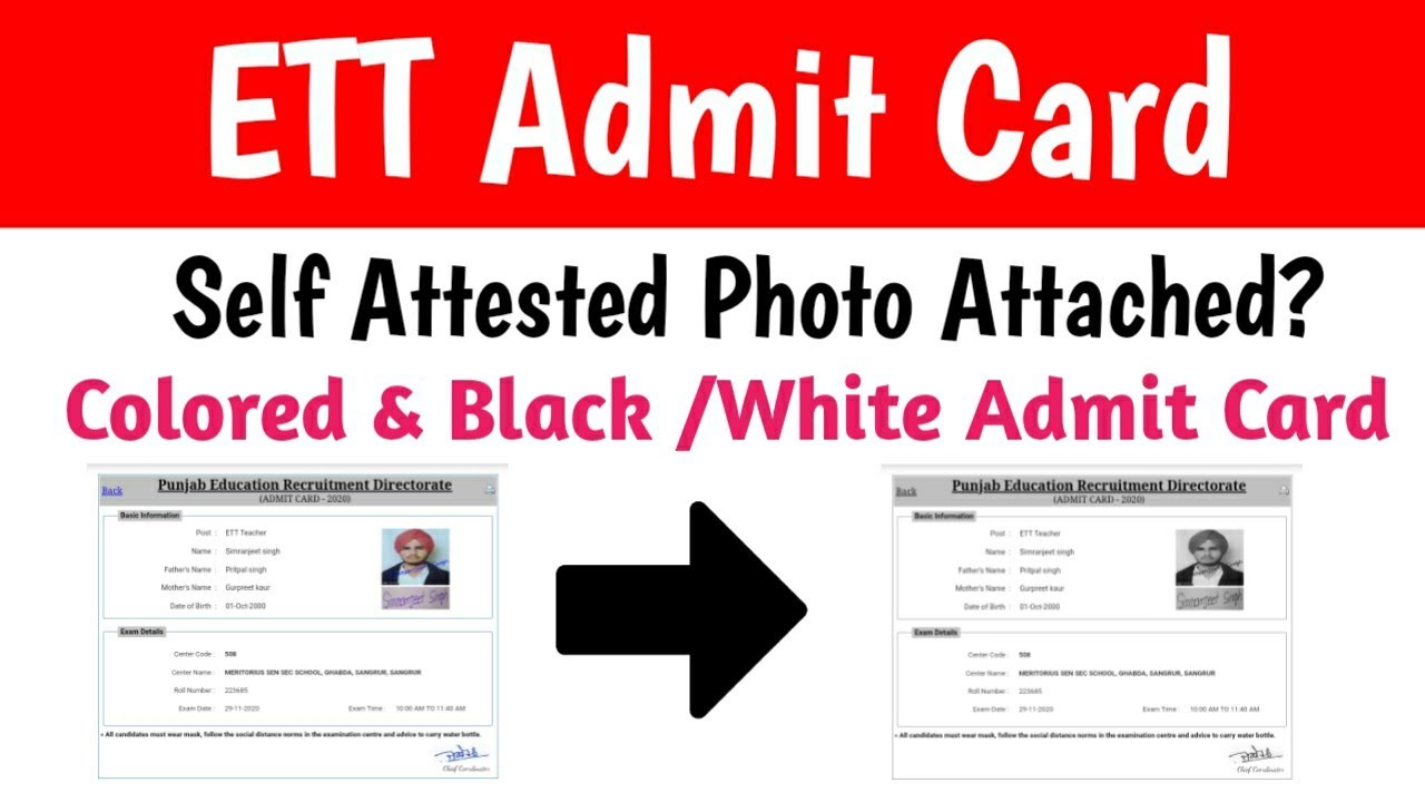 ETT Admit Card Colour Or Black & White For Exam
