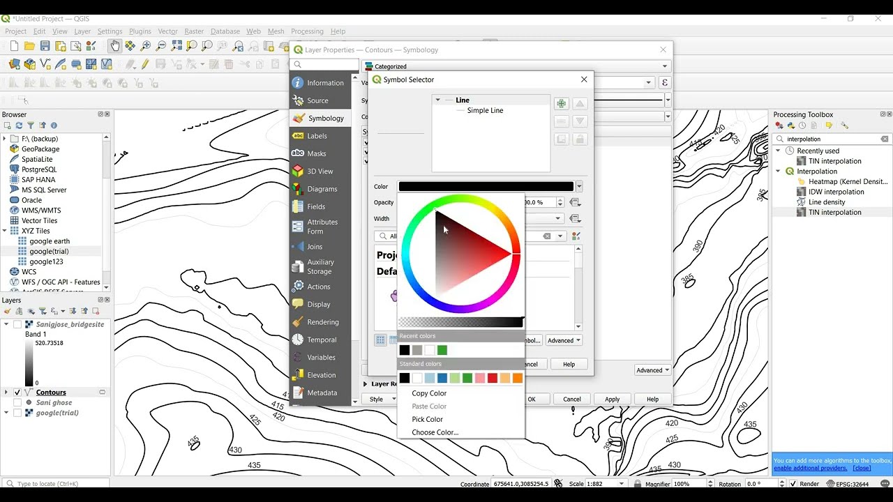 Import XYZ coordinate into GIS, Create DEM (Digital Elevation model) and extract and style contour