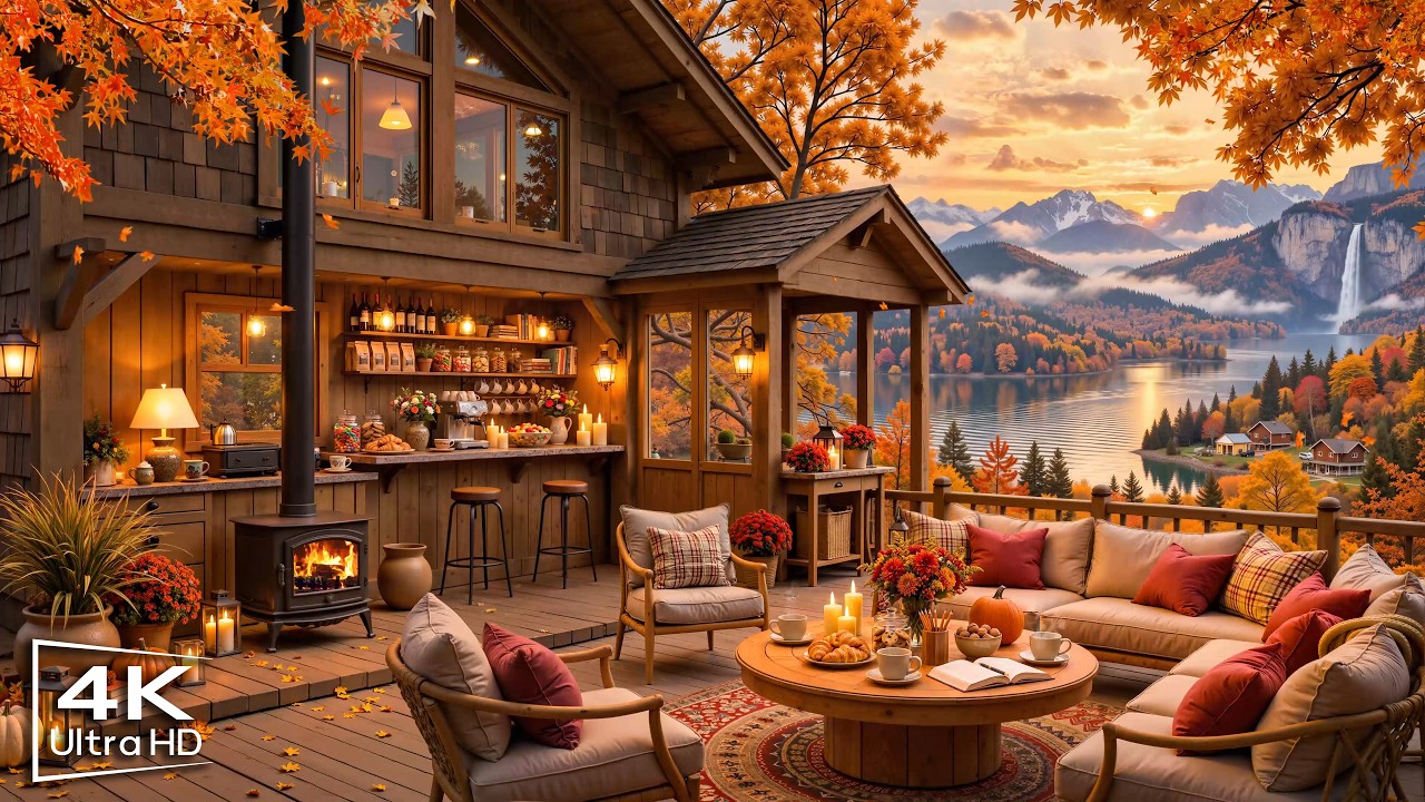 Step Into a Cozy Autumn Coffee Shop Ambience 🍂 Warm Jazz Instrumental Music for Relaxing & Studying