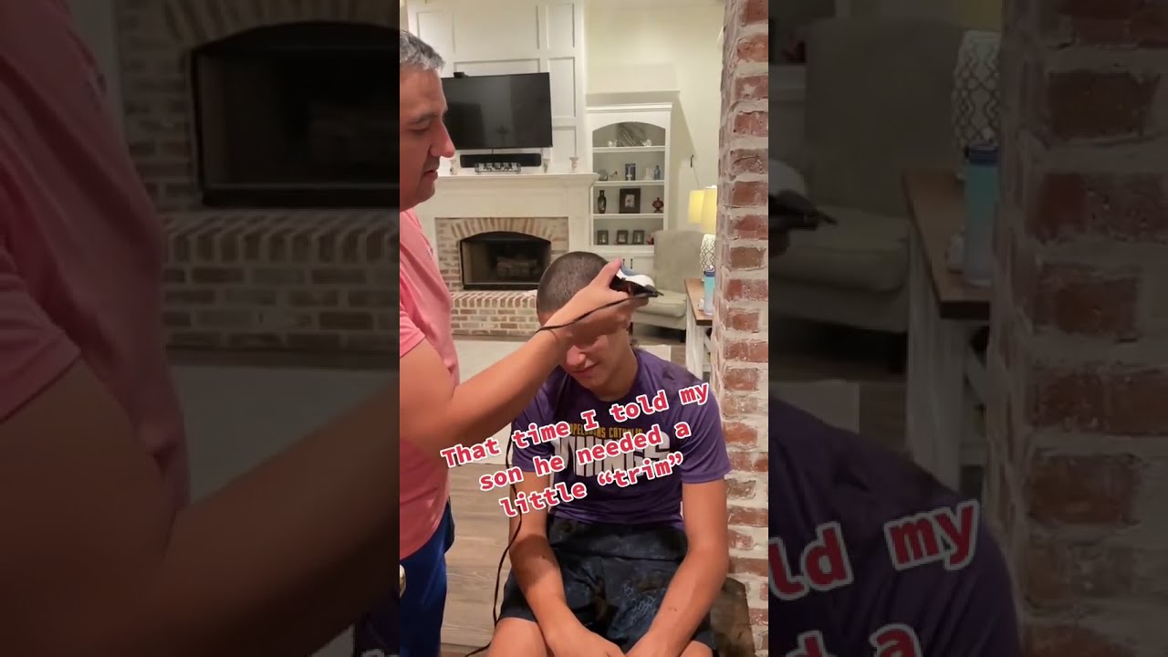 Father buzzing his son's hair #shorts  [23D29F]