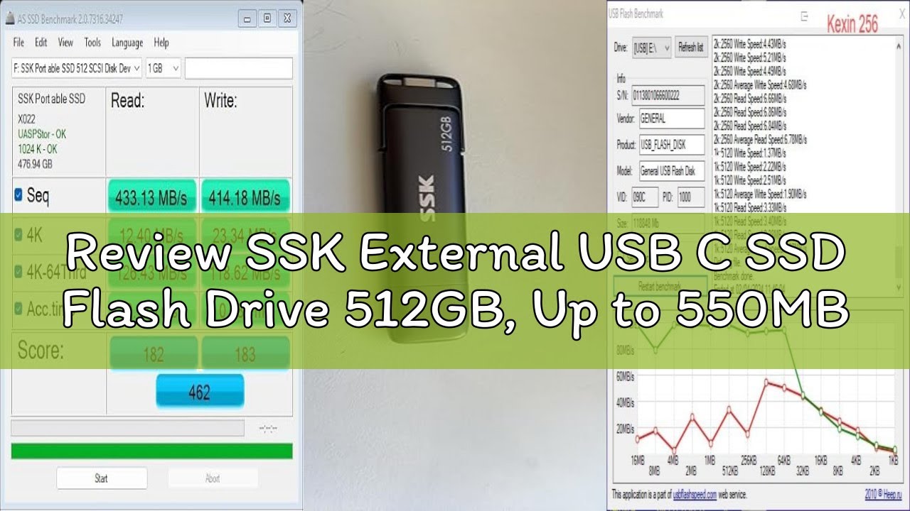 Review SSK External USB C SSD Flash Drive 512GB, Up to 550MB/s 2-in-1 Type C+ USB A USB3.2 Gen2 Soli