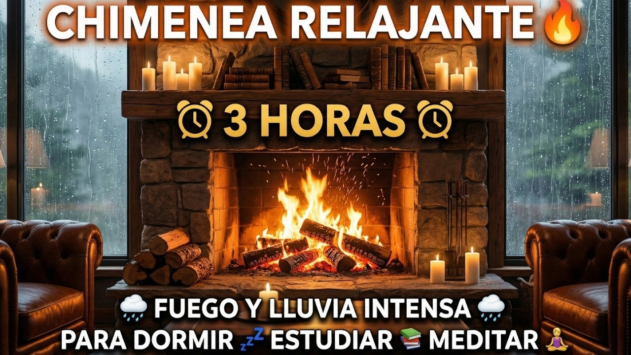 🔥 CHIMENEA RELAJANTE - 3 HORAS de Fuego y Lluvia Intensa 🔥