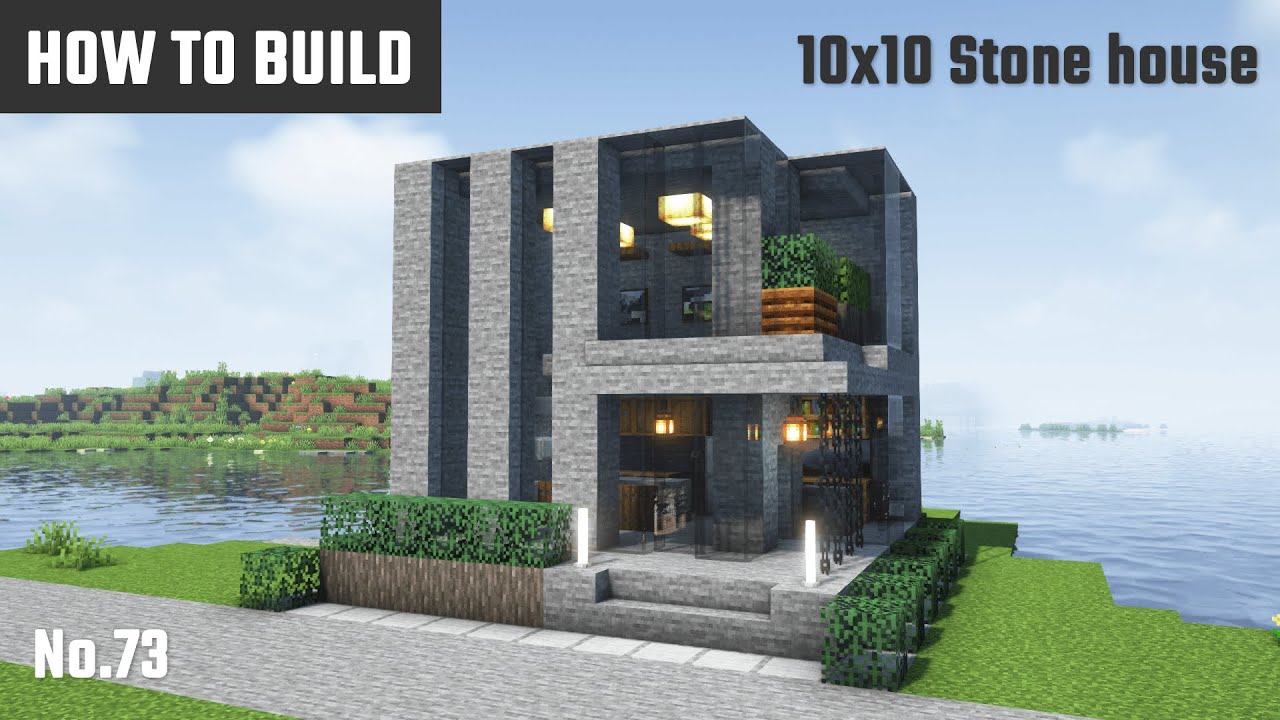 マイクラ建築：石だけで作るモダンな家の作り方。10x10ブロックで簡単に。No.73【Minecraft】