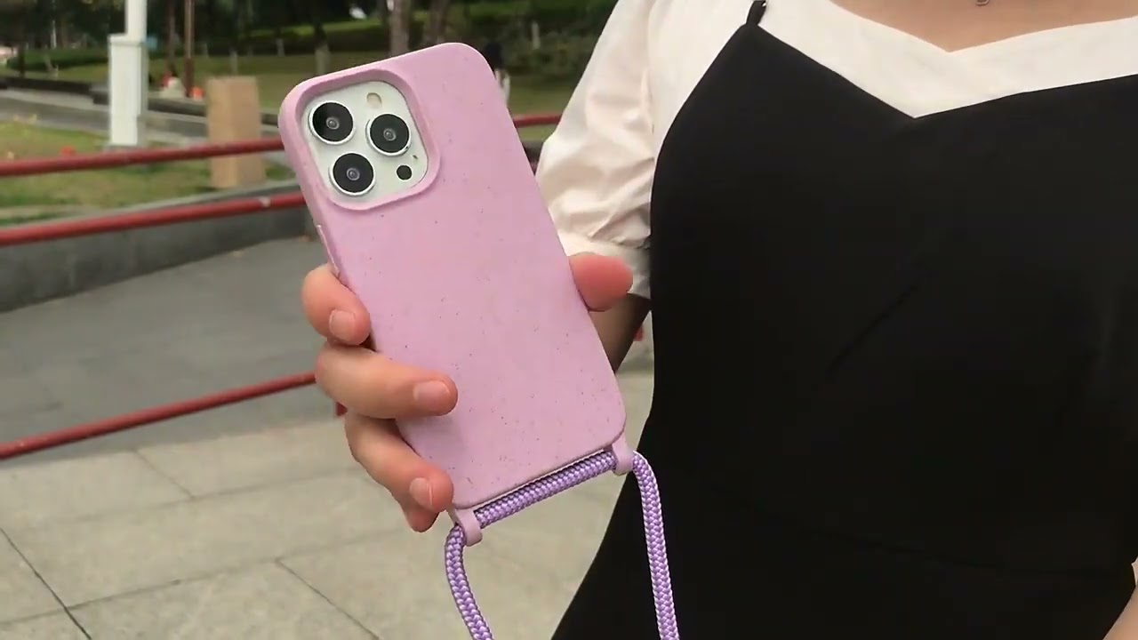 Fashion Girls DIY Cross Neck Lanyard Soft TPU Wheat Straw PLA Compostable Biodegradable Phone Case