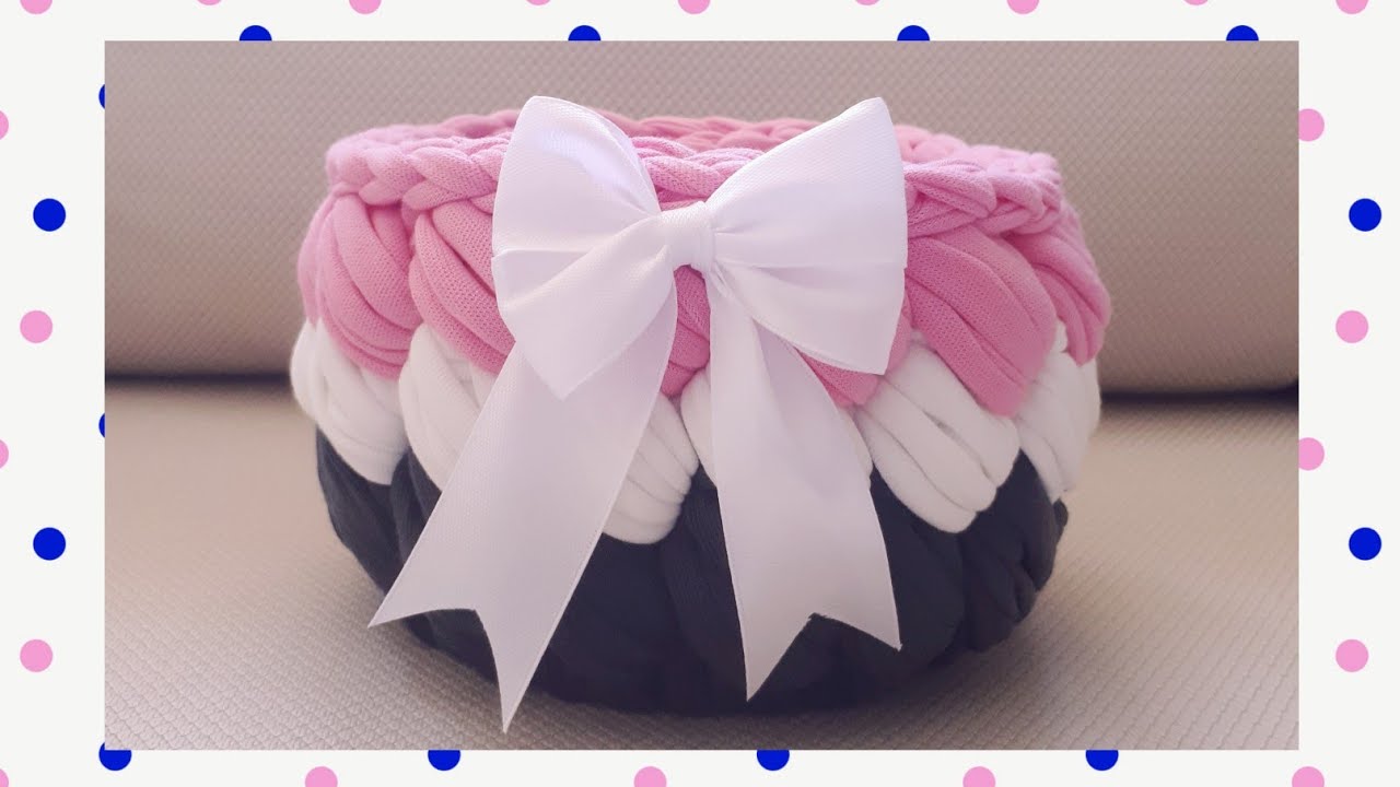 How to crochet T-shirt yarn basket?/آموزش سبد تریکو فندقی