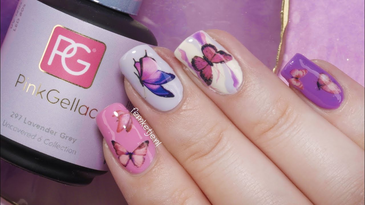 🦋Butterflies & Marble Nail Art (Pink Gellac Gel Polish Overlay) - femketjeNL