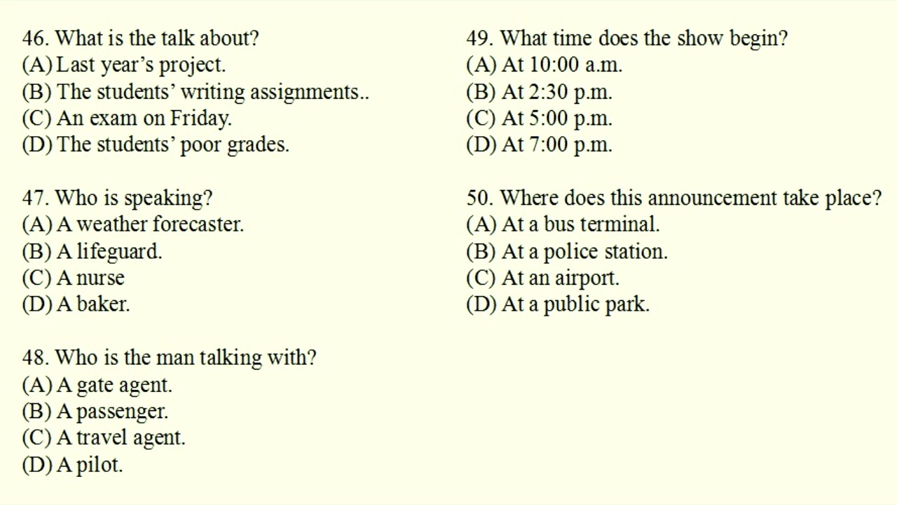 Listening section: Short Conversation and Short Talks (1)