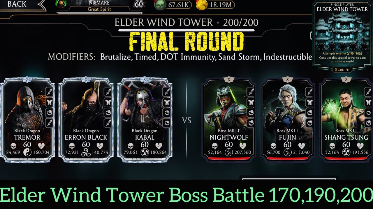 Elder Wind Tower Final Round Bosses Battle 170,190,200 Fight + Reward | MK Mobile