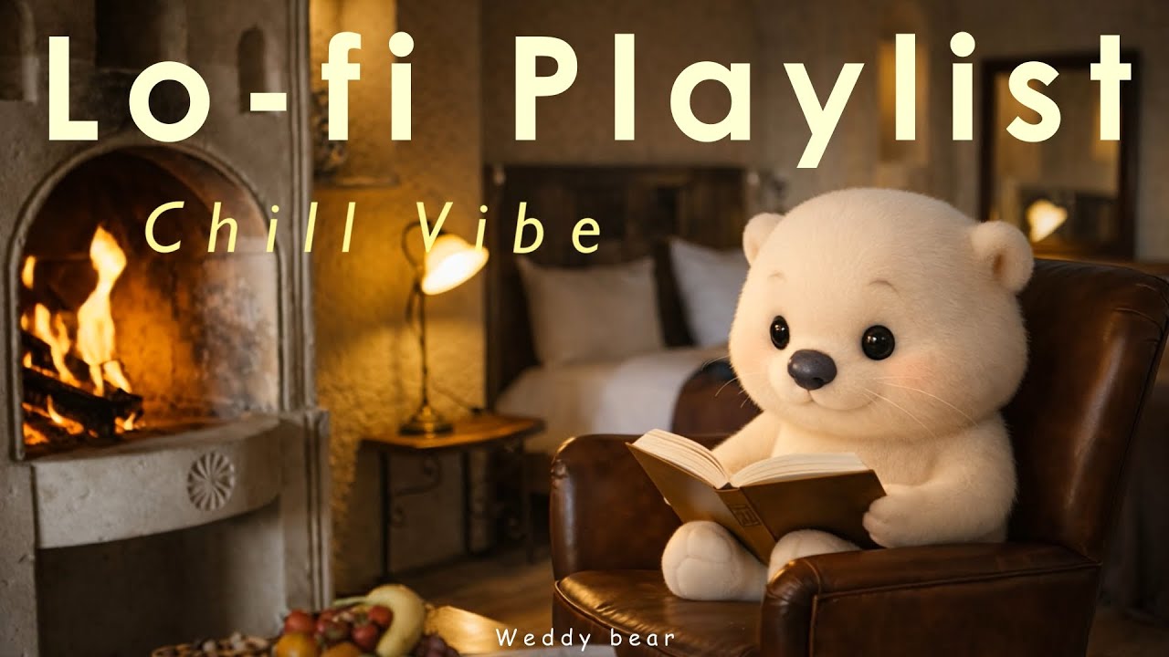 𝐏𝐥𝐚𝐲𝐥𝐢𝐬𝐭 | Cozy Fireplace Lofi for Relax & Chill 🕯️ | Reading with Weddy Bear | Firewood Sounds🔥