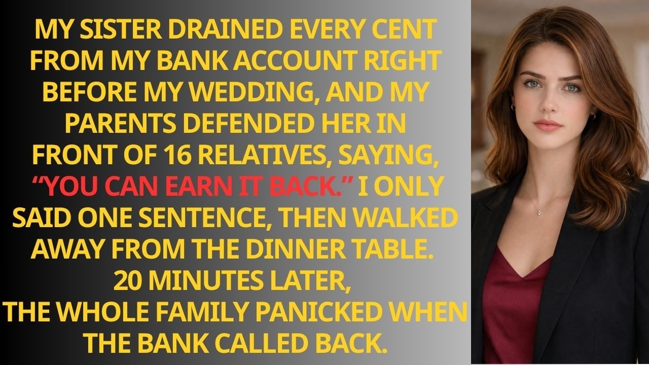My Sister Drained My Wedding Fund, My Parents Took Her Side, Then One Bank Call Changed Everything!