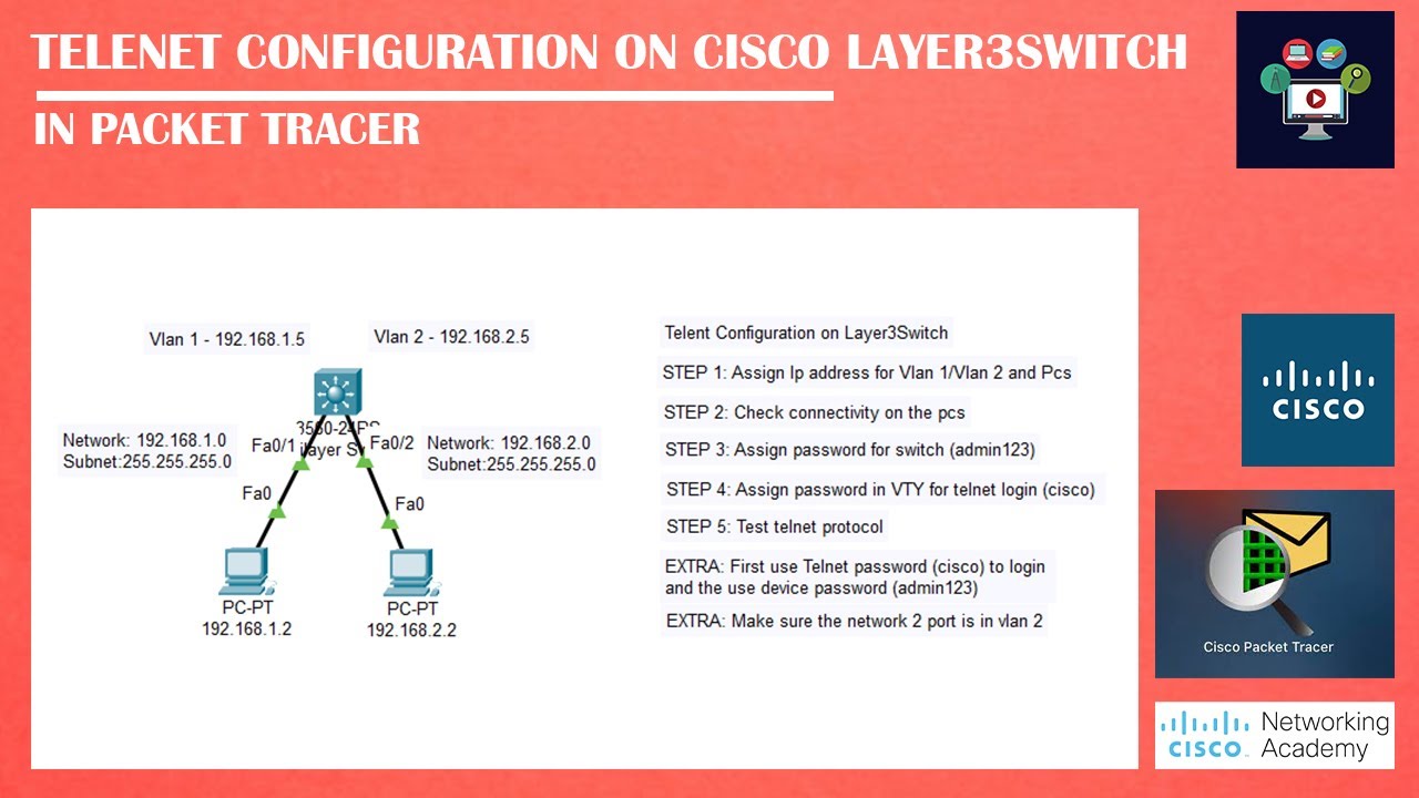 Telnet Configuration On Layer3Switch In PacketTracer | Networking Academy | #ssh | #telnet | #layer3