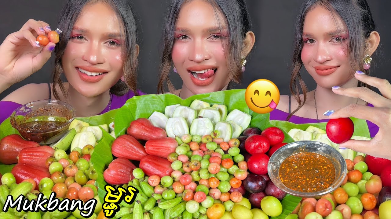 Mukbangម្ជូរជិត10មុខ 🥭🍒🍑.. #eating #mukbang #yummy
