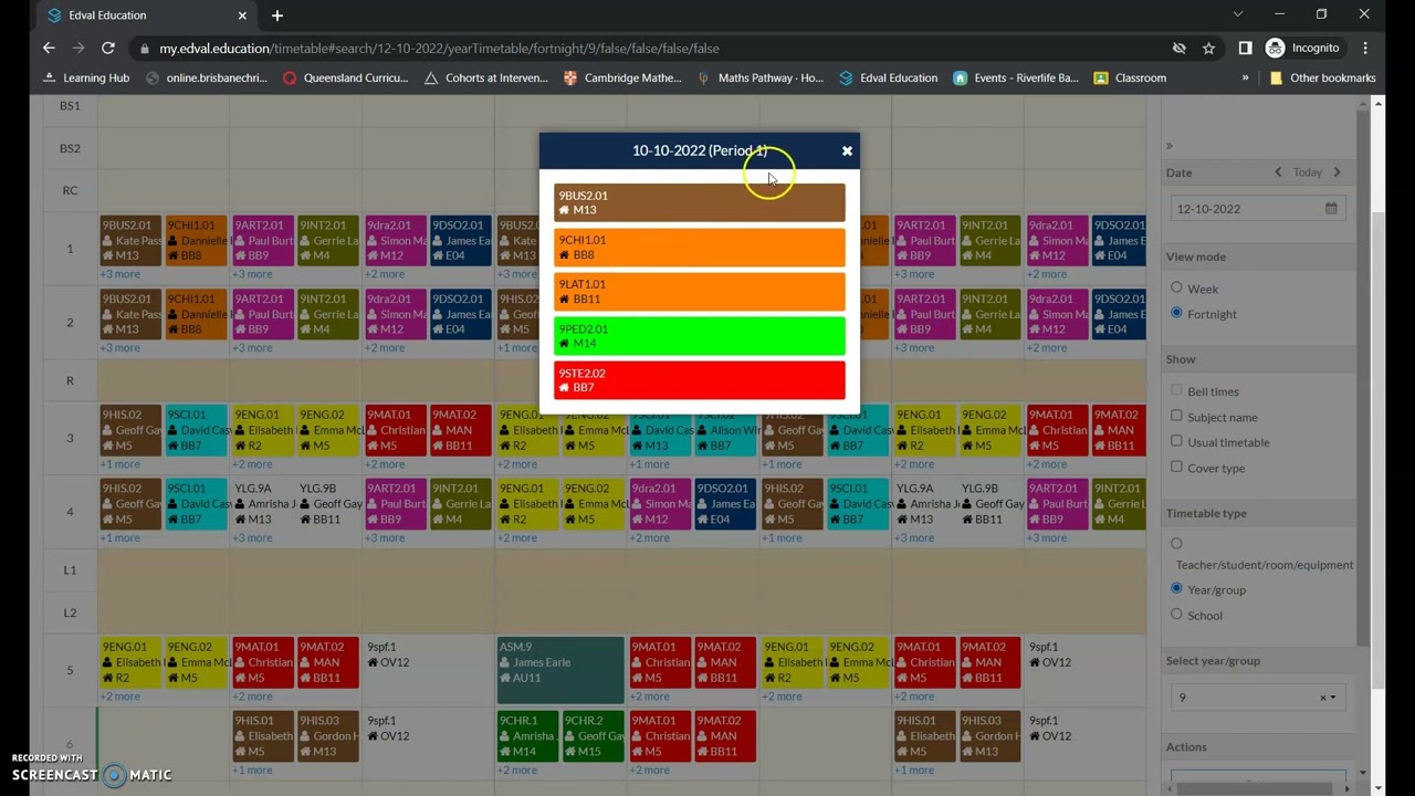 My Edval timetable viewer