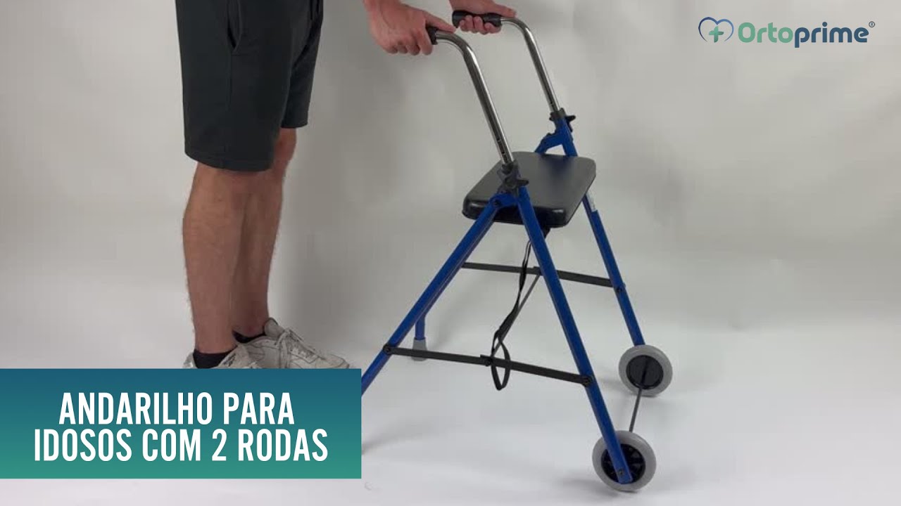 OrtoPrime Andarilho Dobrável de Duas Rodas com Assento Acolchoado para Adultos e Idosos