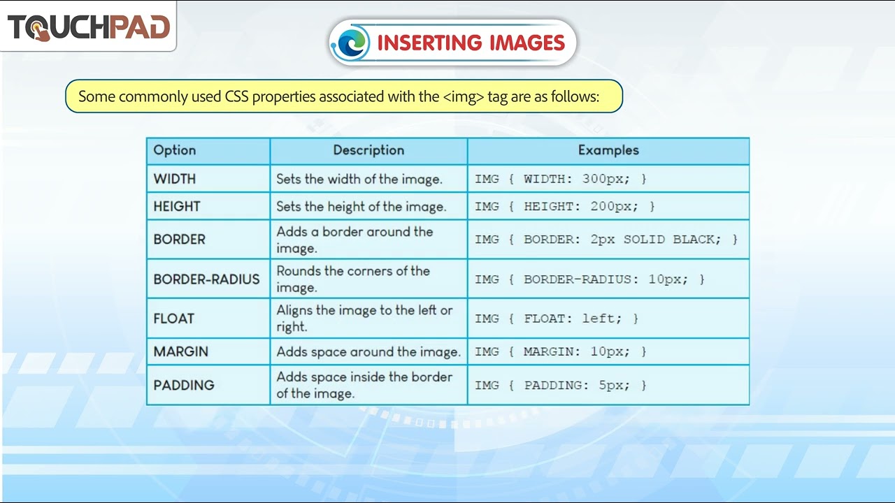 Computer class 8 Touchpad book ch-7 Images, Links and Frames in HTML5 