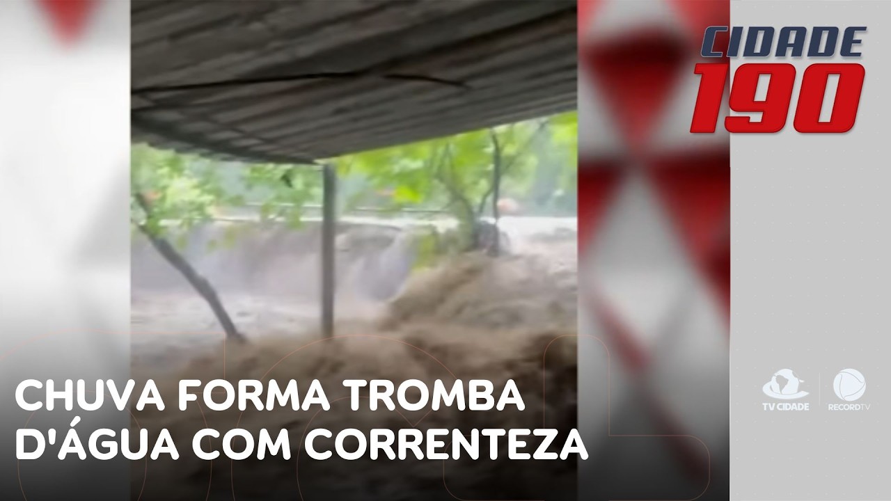 Chuva forma tromba d'água com correnteza e assusta frequentadores de balneário | Cidade 190