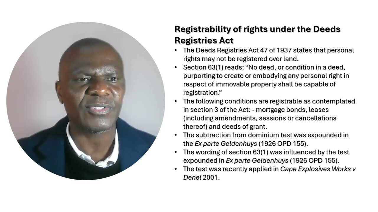 Registrability of personal rights: the subtraction from dominion test - Dr PL Ndlovu