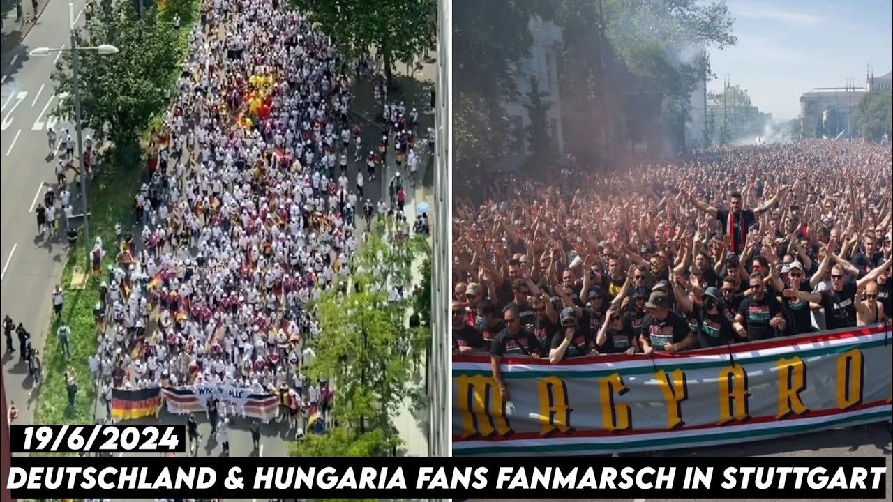 DEUTSCHLAND & HUNGARIA FANS FANMARSCH IN STUTTGART || Germany vs Hungaria 19/6/2024