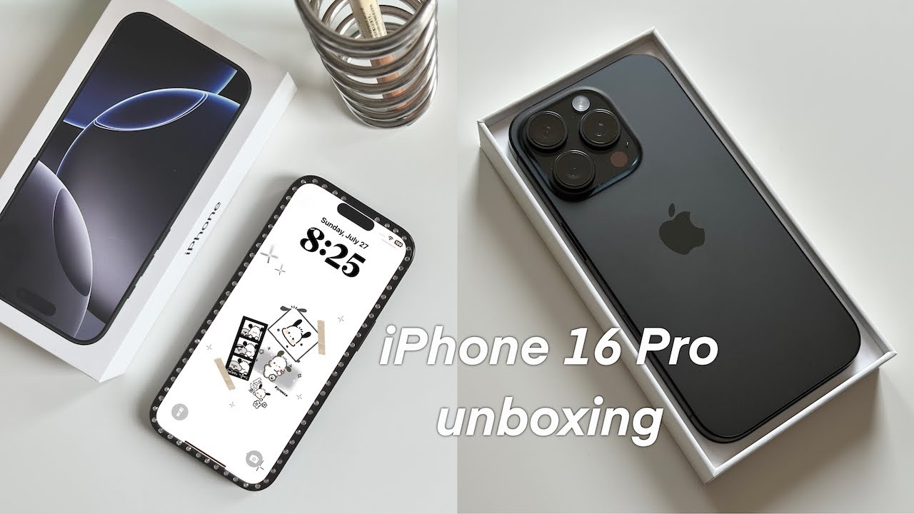 iPhone 16 Pro aesthetic unboxing + accessories 🍎✨| black titanium | camera comparison, AirPods Pro 2
