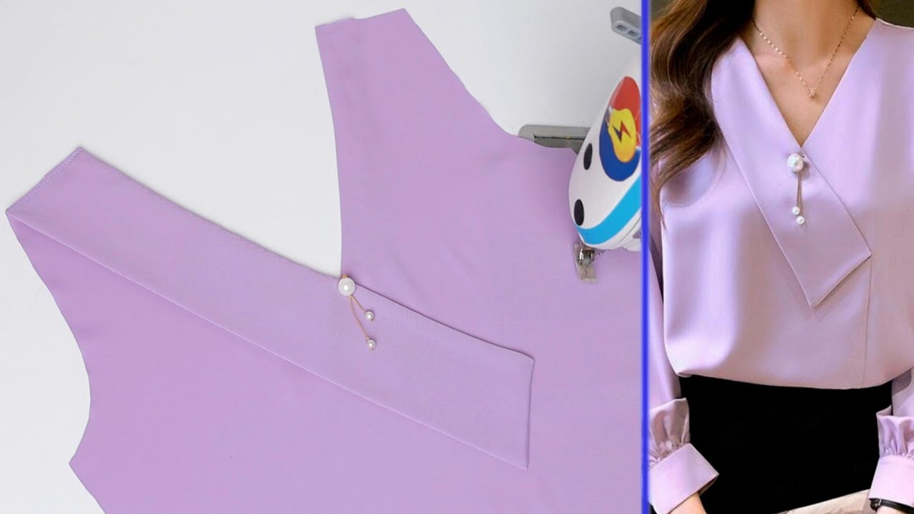 Beautiful model cutting and stitching V-neck design for blouses | Sewing technique for beginners.