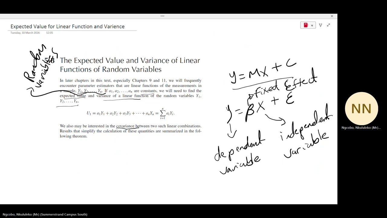 Expectation and Variance of Linear Random Variable Functions