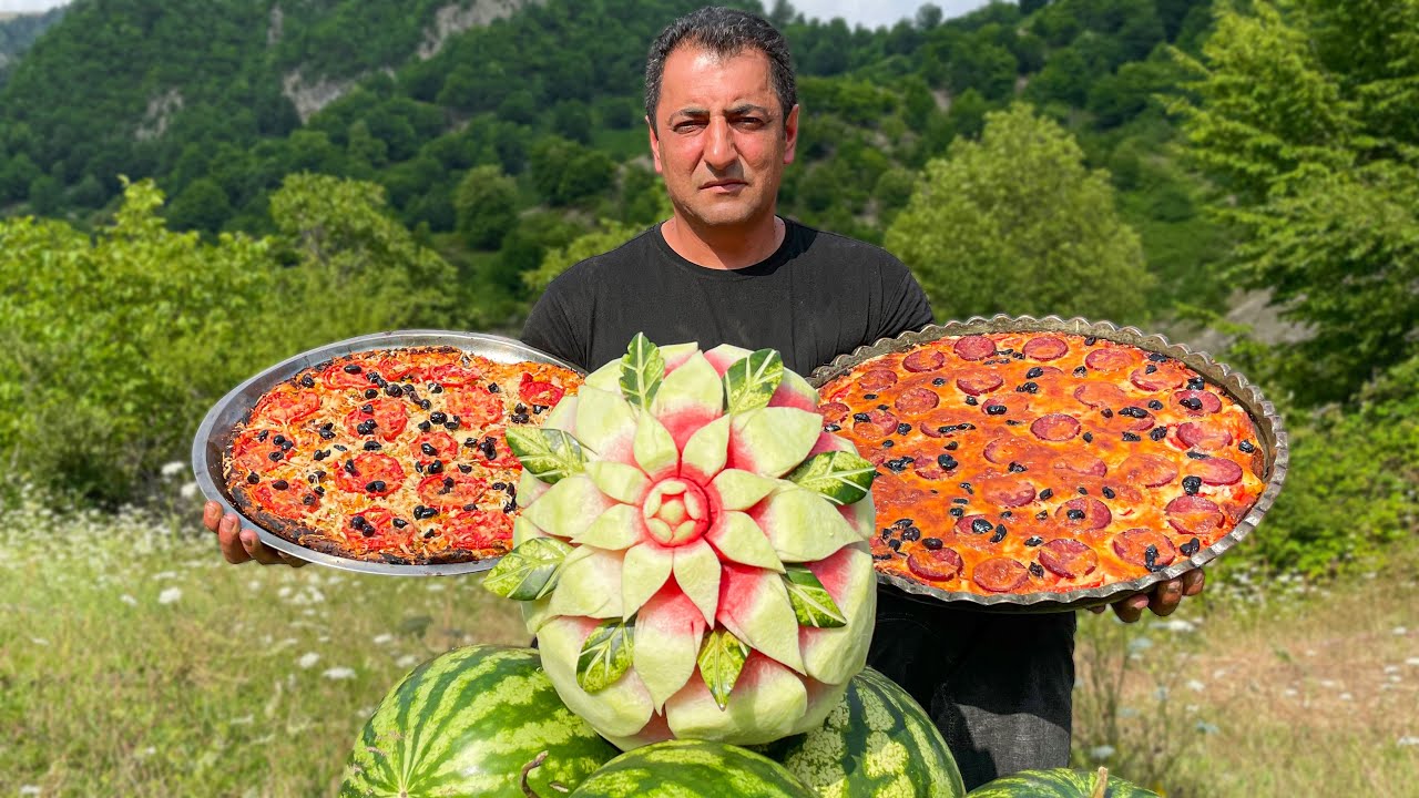 Домашняя ПИЦЦА из Самодельной ПЕЧИ с Освежающим АРБУЗНЫМ соком! Жизнь в деревне