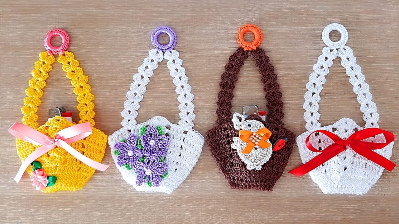 CESTINHA DE CROCHÊ PORTA ISQUEIRO - FRANCI ARTESANATO