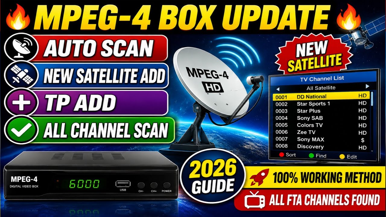 MPEG-4 Box Setting For All Channel Scan, MPEG 4 Box Me New TP in New Satellite Add Kaise kare 