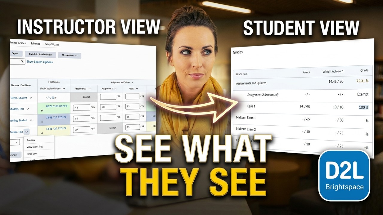 D2L | Brightspace - Instructors - See how to view your gradebook from a specific student.