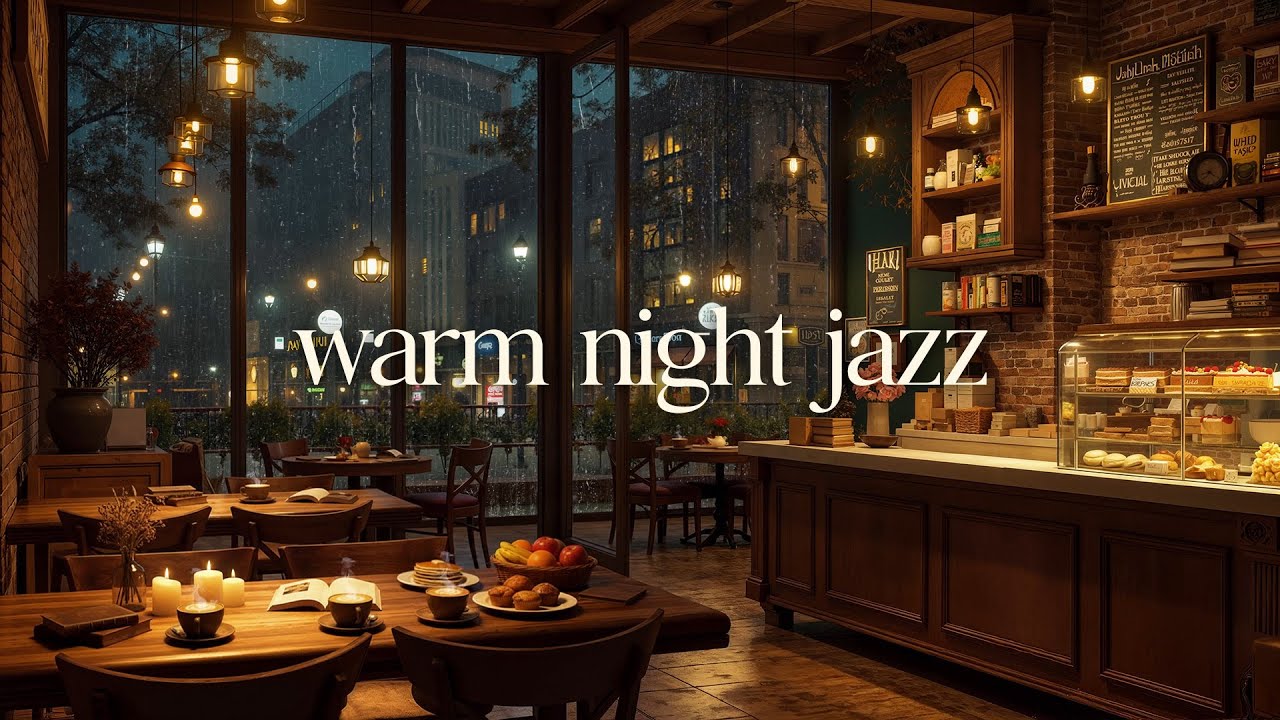 Warm Night Coffee Shop & Soft Jazz Music ☕ Smooth Jazz Instrumental Music for Focus & Work