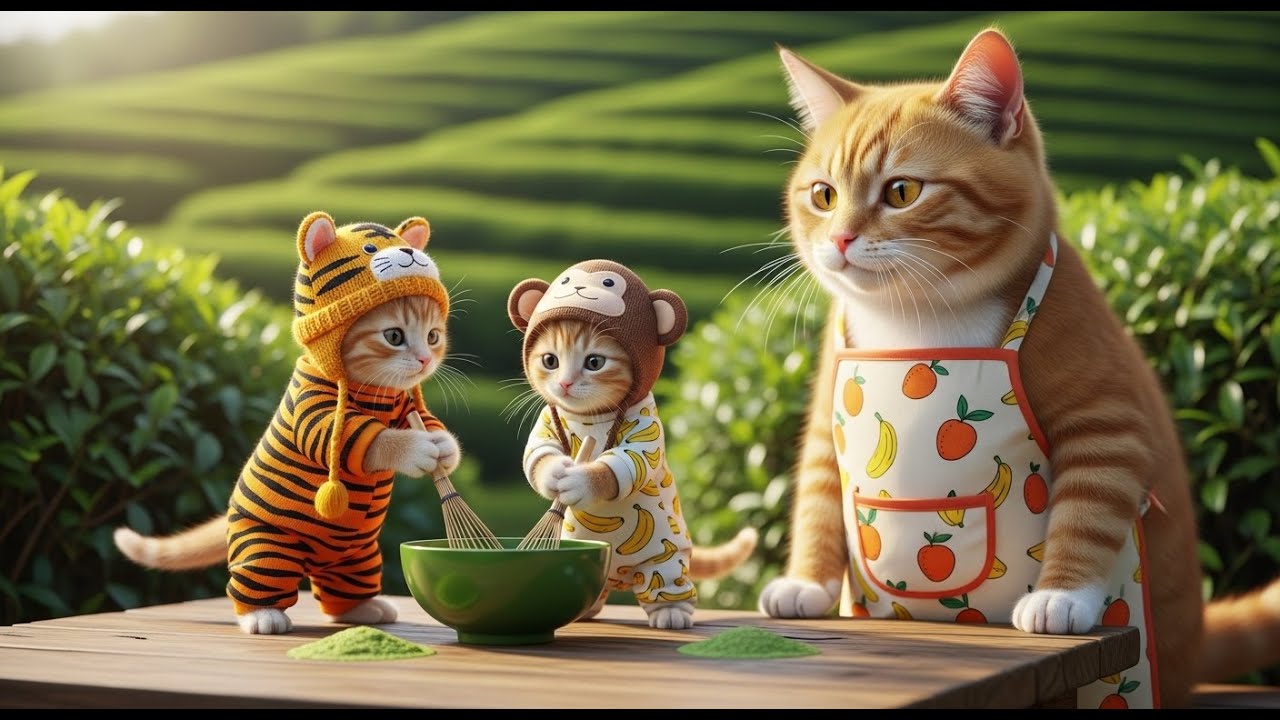 Kittens Making Matcha for Mama Cat The Cutest Tea Ceremony