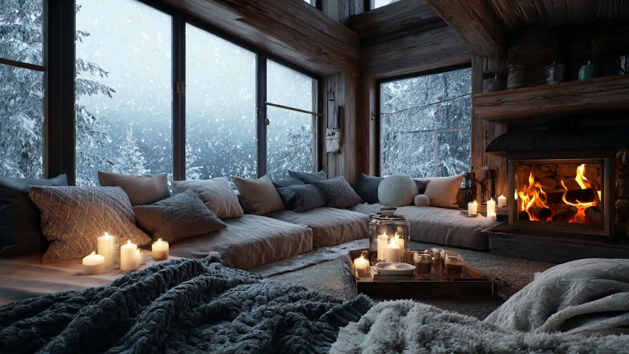 Cozy Winter Fireplace ❄️ Soft Piano & Falling Snow for Deep Focus & Study